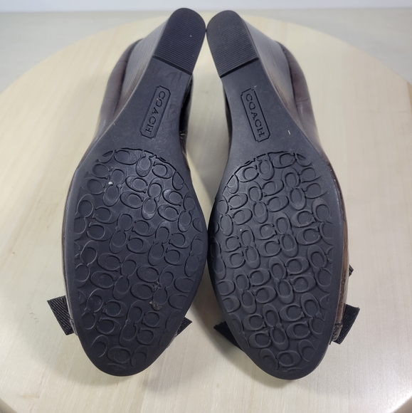 Coach Poppy Jaden Brown Wedge Open Peep Toe Pumps Shoes Sz 5.5 B - Picture 7 of 12
